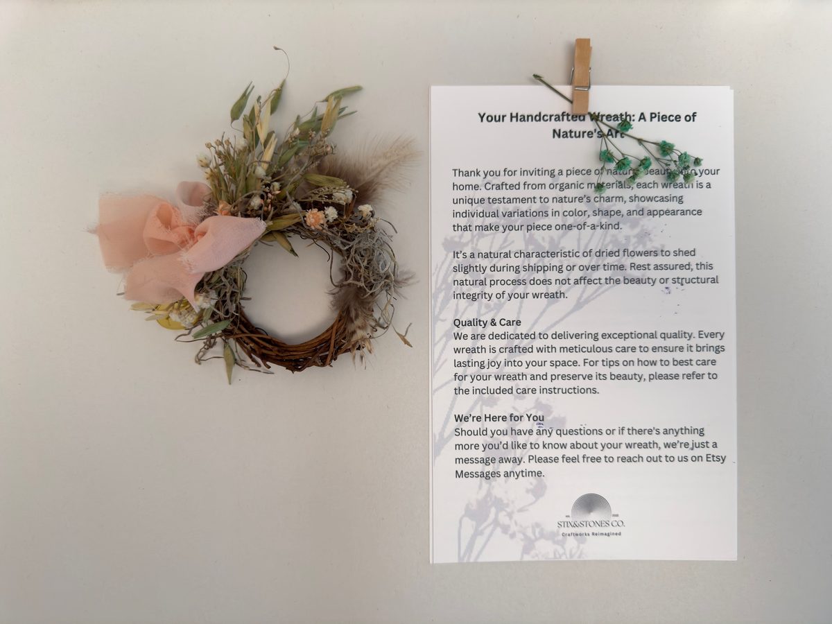 STIX&STONES CO. wreath with handcrafted care card