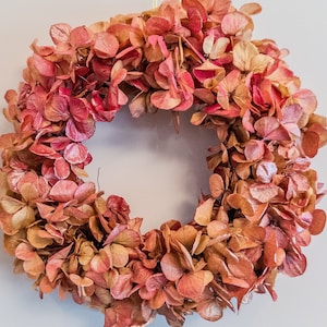 Pink and gold hydrangea dried flower wreath